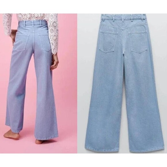Zara Women's Size 6 The Trute Cotton Loose Fit Flare Wide Leg Denim NEW Jeans - Picture 5 of 17